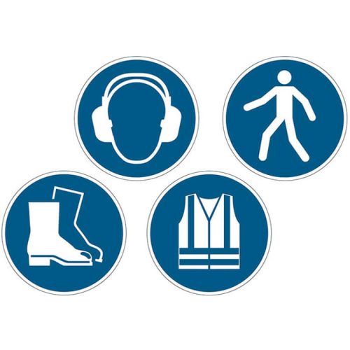 „Láthatósági mellény használata kötelező” bejegyzett biztonsági jel